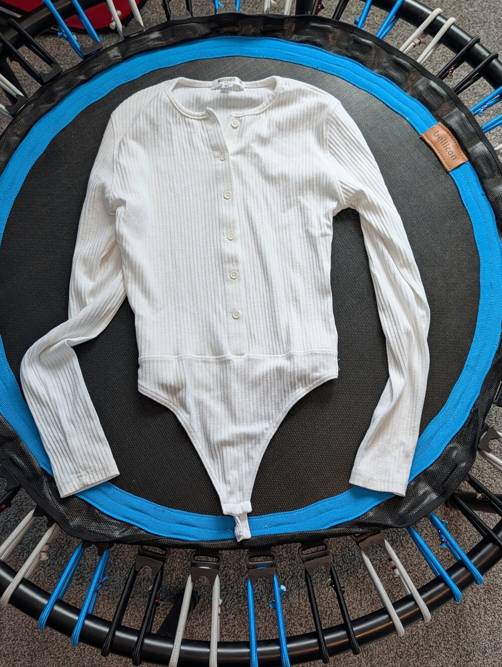 Missguided + White Ribbed Long-Sleeve Button-Front Women's Bodysuit